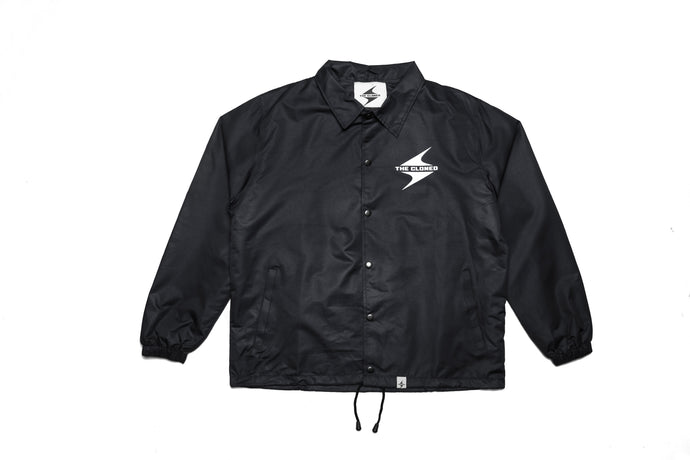 Coach Jacket with White Logo, Black, Front View