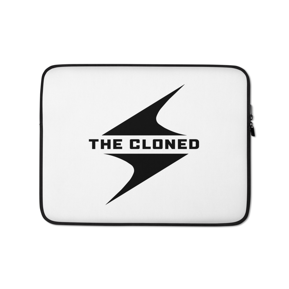 13 inch White laptop sleeve with black cloned logo
